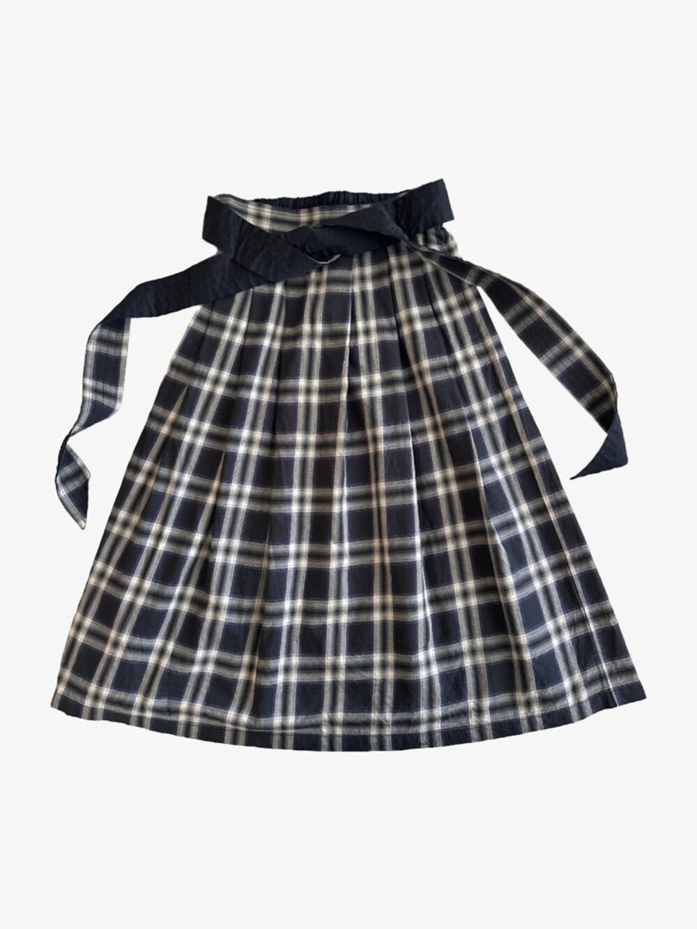 Plaid Cotton Reversible Waist Tie Detail Pleated Midi Skirt by BABYGHOST